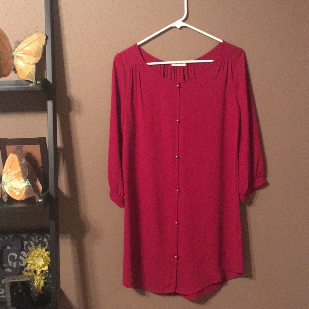 3/4 Sleeve Dark Red Tunic Blouse size S